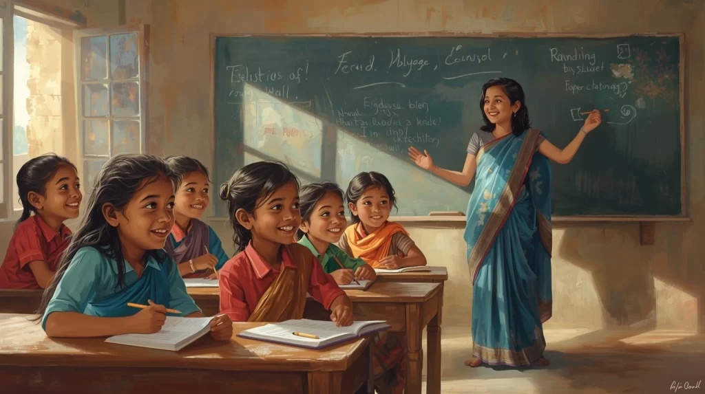 NGO volunteers teaching children in a rural Indian classroom | Dayitwa NGO